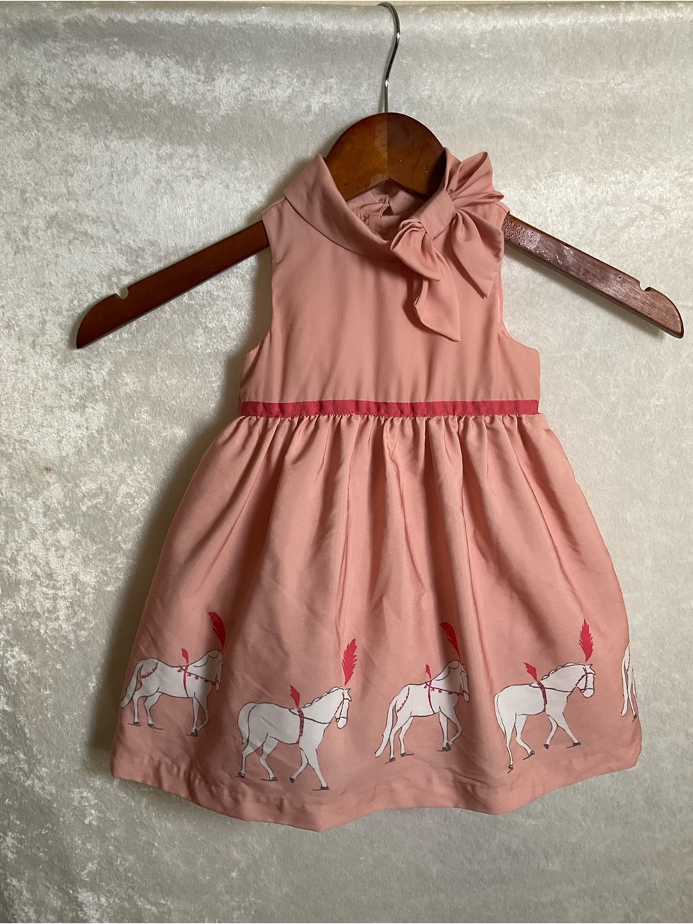 Janie and Jack Carousel Horse Print Bow Neck Dress